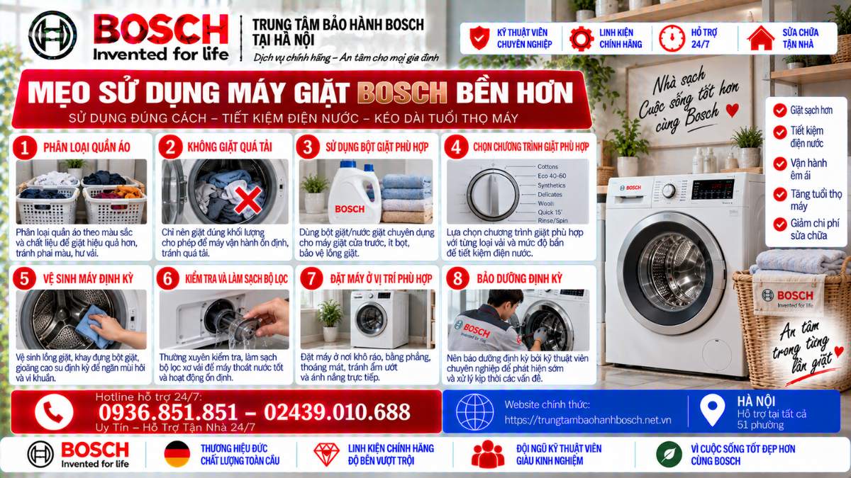 Mẹo Sử Dụng Máy Giặt Bosch Bền Hơn Website chính thức: https://trungtambaohanhbosch.net.vn