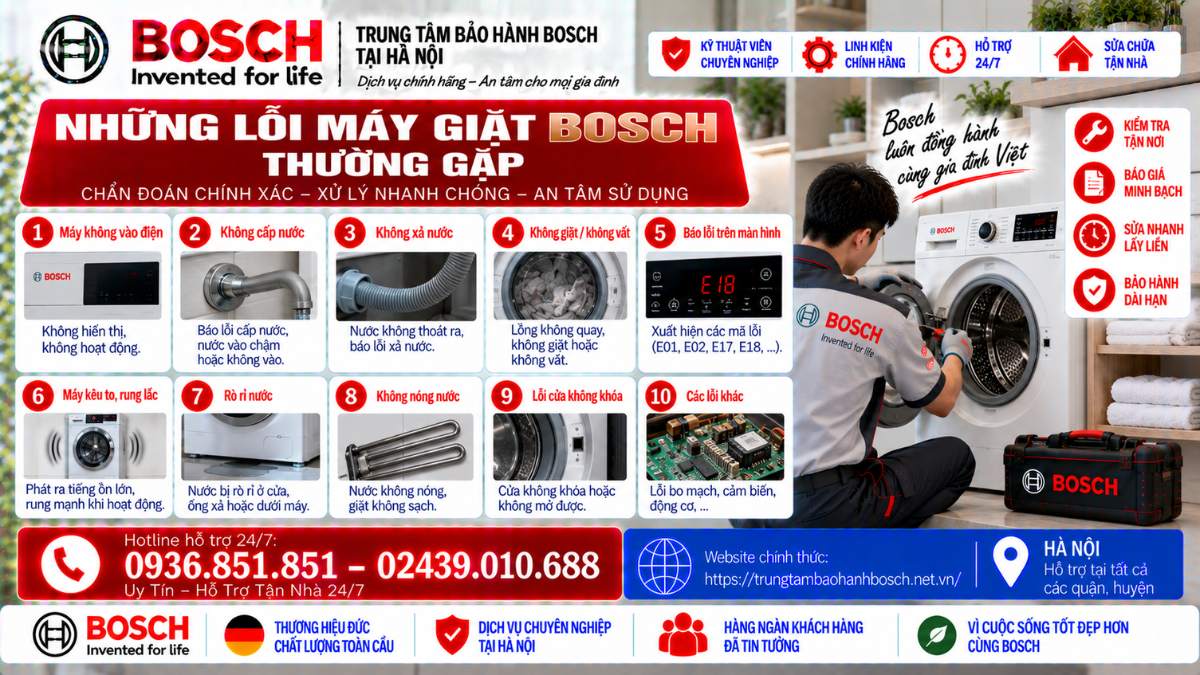 Những Lỗi Máy Giặt Bosch Thường Gặp Website chính thức: https://trungtambaohanhbosch.net.vn