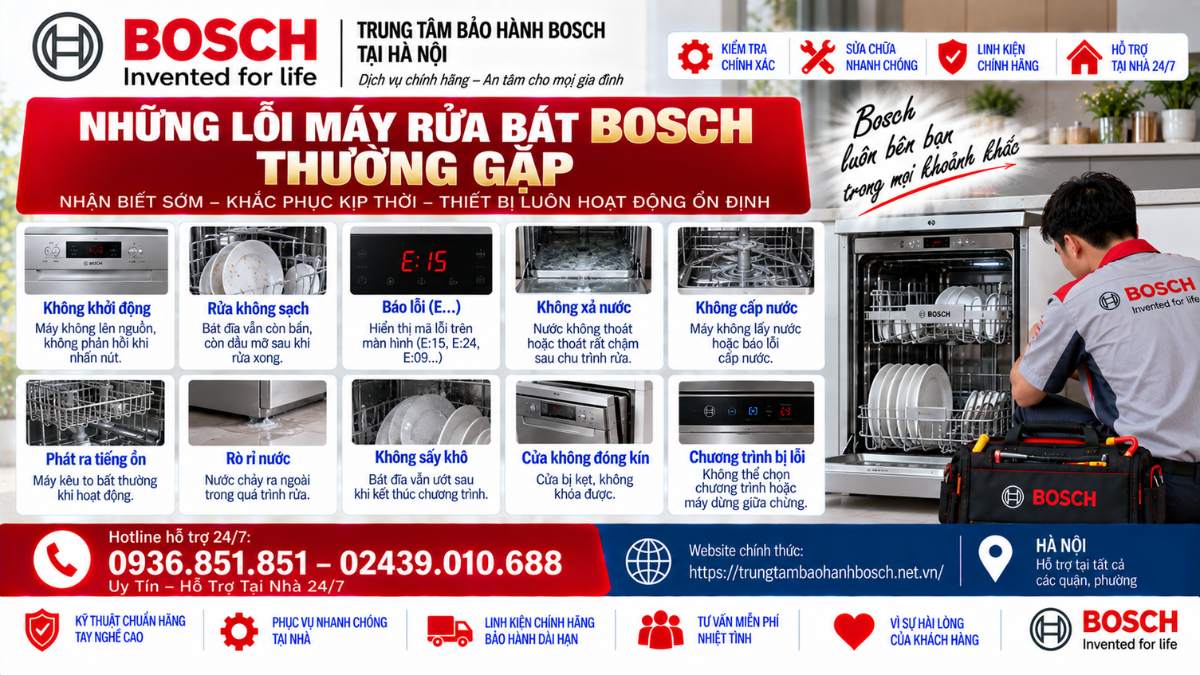 Những Lỗi Máy Rửa Bát Bosch Thường Gặp Website chính thức: https://trungtambaohanhbosch.net.vn/