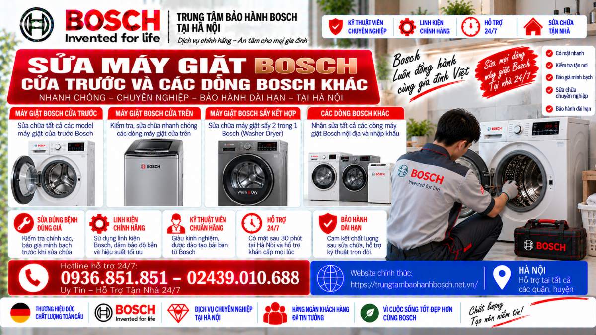 Sửa Máy Giặt Bosch Cửa Trước Và Các Dòng Bosch Khác Website chính thức: https://trungtambaohanhbosch.net.vn