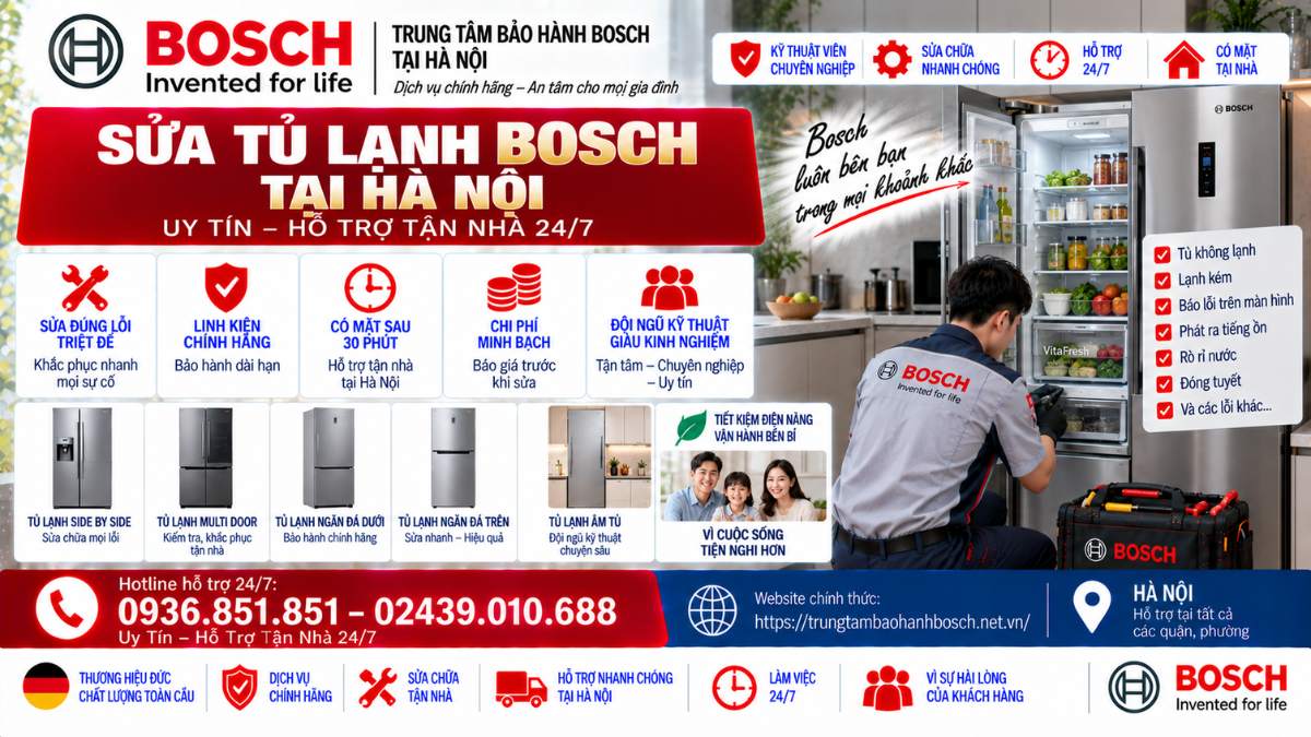 Sửa Tủ Lạnh Bosch Tại Hà Nội Uy Tín – Hỗ Trợ Tận Nhà 24/7 Website chính thức: https://trungtambaohanhbosch.net.vn/