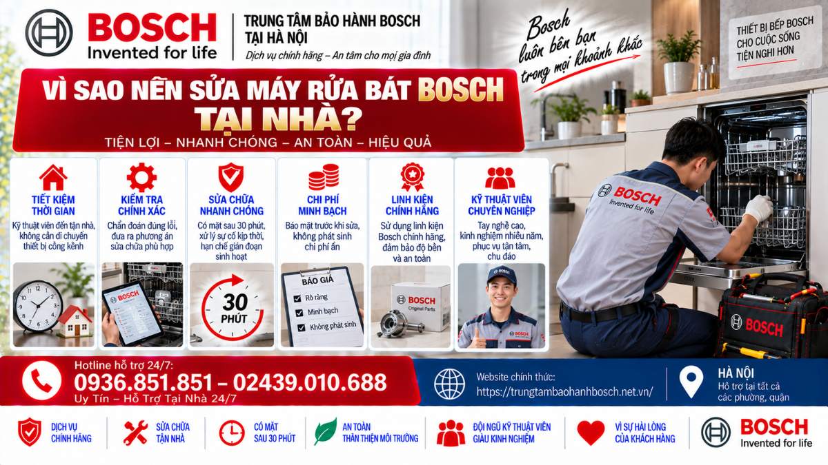 Vì Sao Nên Sửa Máy Rửa Bát Bosch Tại Nhà? Website chính thức: https://trungtambaohanhbosch.net.vn/