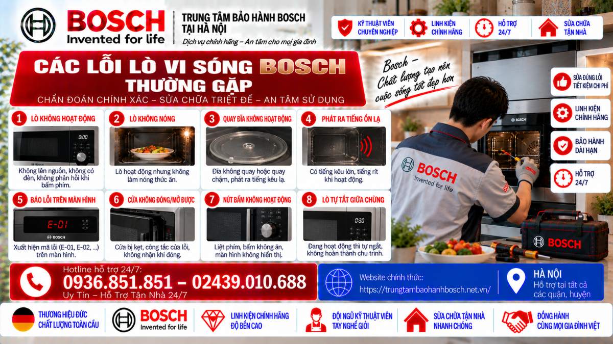 Các Lỗi Lò Vi Sóng Bosch Thường Gặp Website chính thức: https://trungtambaohanhbosch.net.vn/
