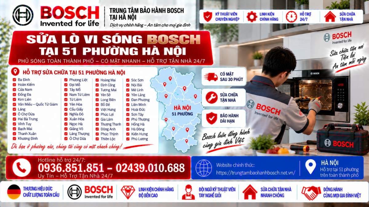Sửa Lò Vi Sóng Bosch Tại 51 Phường Hà Nội Website chính thức: https://trungtambaohanhbosch.net.vn/