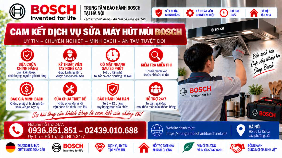 Cam Kết Dịch Vụ Sửa Máy Hút Mùi Bosch Website chính thức: https://trungtambaohanhbosch.net.vn/