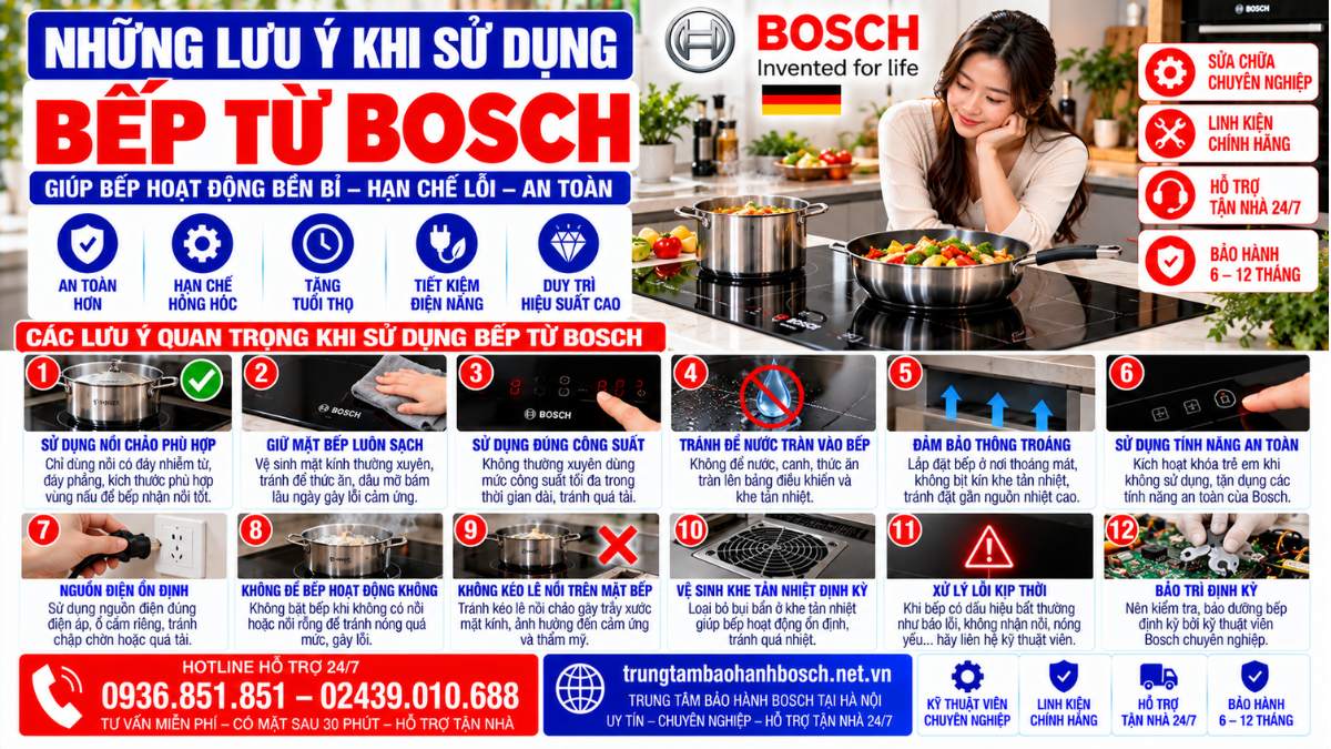 Những lưu ý khi sử dụng bếp từ Bosch Website: trungtambaohanhbosch.net.vn