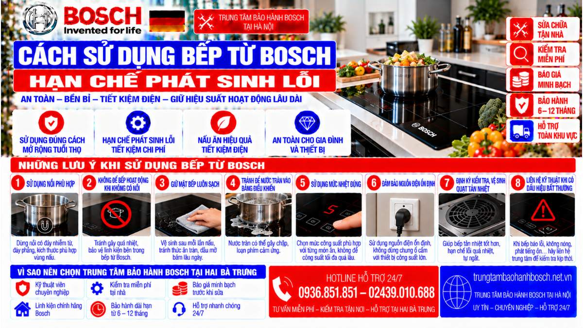 Cách sử dụng bếp từ Bosch hạn chế phát sinh lỗi Website: trungtambaohanhbosch.net.vn