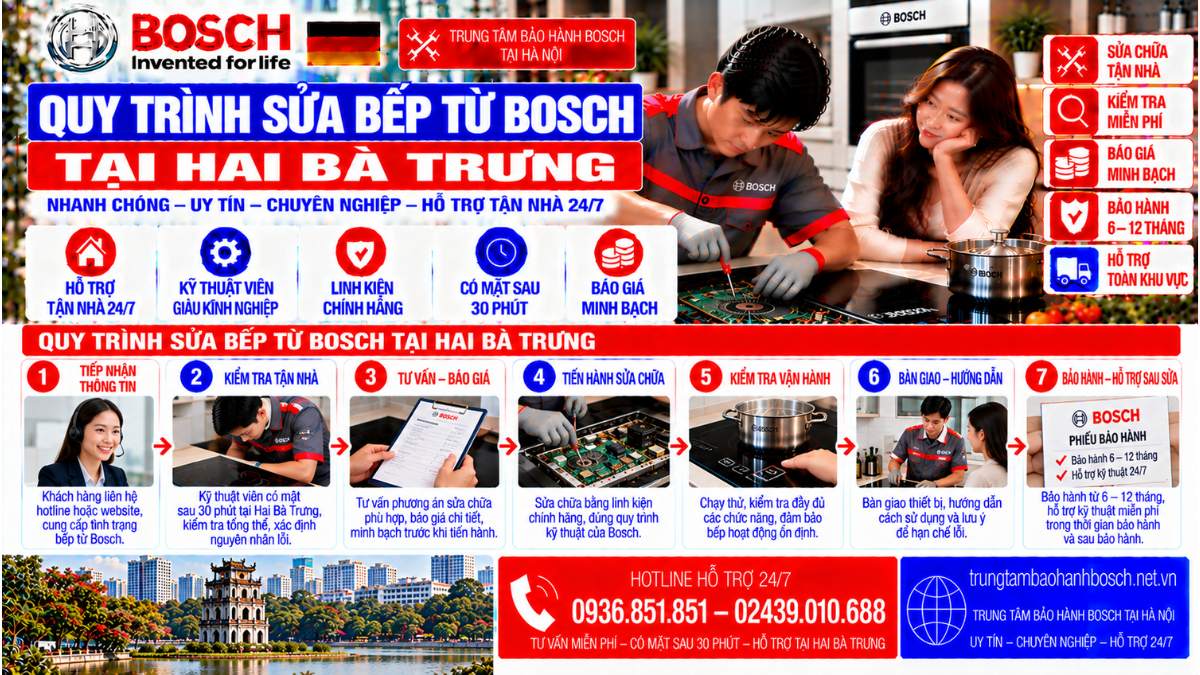 Quy trình sửa bếp từ Bosch tại Hai Bà Trưng Website: trungtambaohanhbosch.net.vn