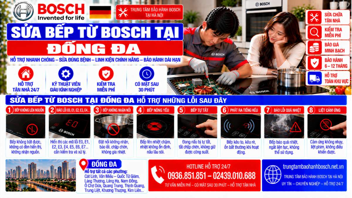 Sửa bếp từ Bosch tại Đống Đa hỗ trợ những lỗi sau đây Website: trungtambaohanhbosch.net.vn