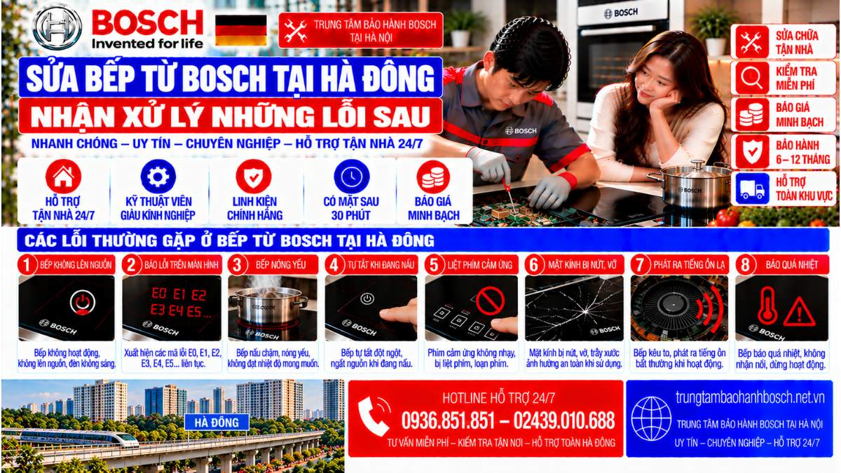 Sửa bếp từ Bosch tại Hà Đông nhận xử lý những lỗi sau Website: trungtambaohanhbosch.net.vn