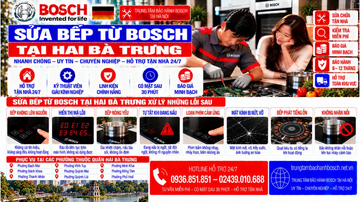 Sửa bếp từ Bosch tại Hai Bà Trưng xử lý những lỗi sau Website: trungtambaohanhbosch.net.vn