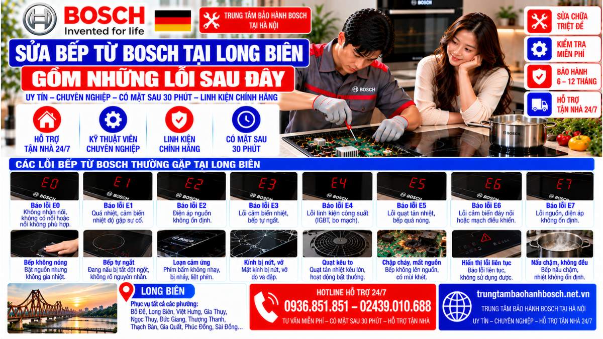 Sửa bếp từ Bosch tại Long Biên gồm những lỗi sau đây Website: trungtambaohanhbosch.net.vn